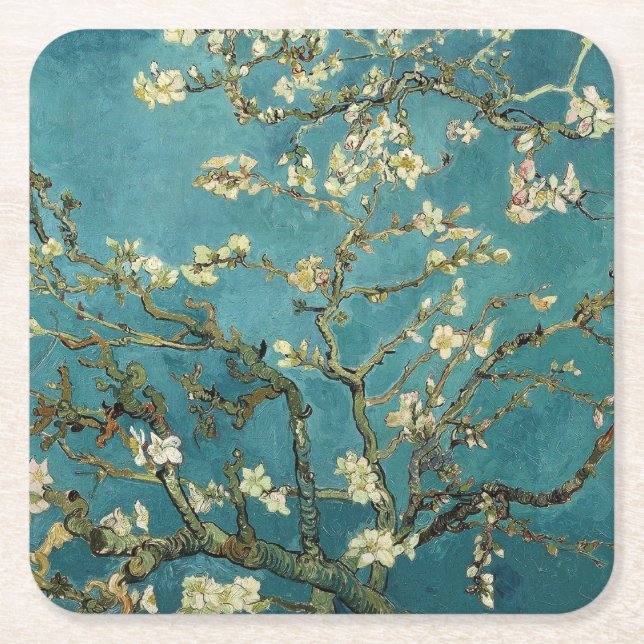 Van Gogh - Blossoming Almond Träd Underlägg Papper Kvadrat (Framsidan)