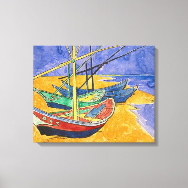 Van Gogh Boats Impressionism Beach Canvastryck (Framsida)