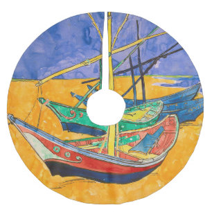 Van Gogh Boats Impressionism Beach Julgransmatta Borstad Polyester
