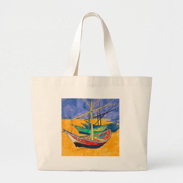 Van Gogh Boats Impressionism Beach Jumbo Tygkasse (Framsidan)