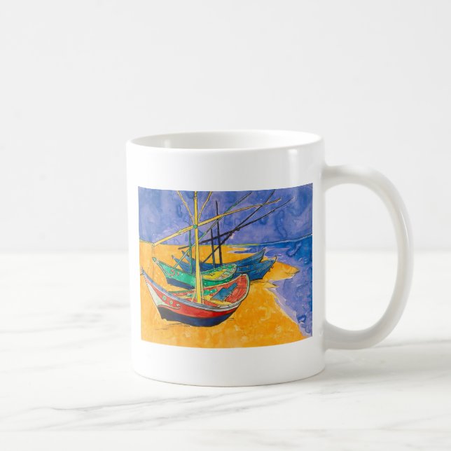 Van Gogh Boats Impressionism Beach Kaffemugg (Höger)