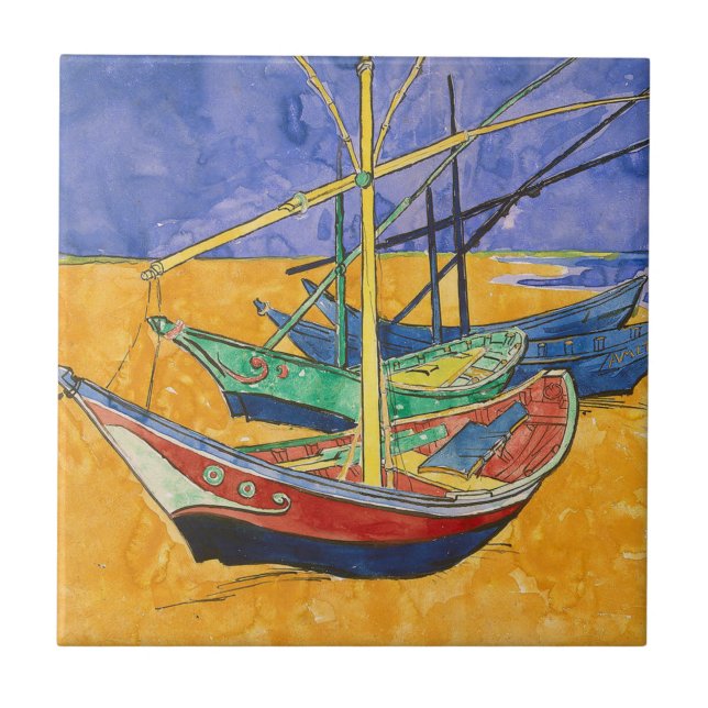 Van Gogh Boats Impressionism Beach Kakelplatta (Framsidan)