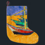 Van Gogh Boats Impressionism Beach Liten Julstrumpa<br><div class="desc">Vincent Van Gogh - den här berömden kallas för båtmålning på Saintes-Maries strand. Vincent Van Gogh målar färglöst och vackert vatten.</div>