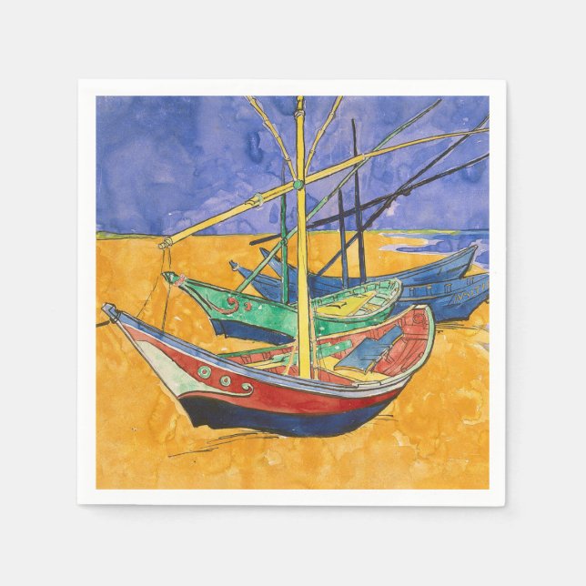 Van Gogh Boats Impressionism Beach Pappersservett (Framsidan)