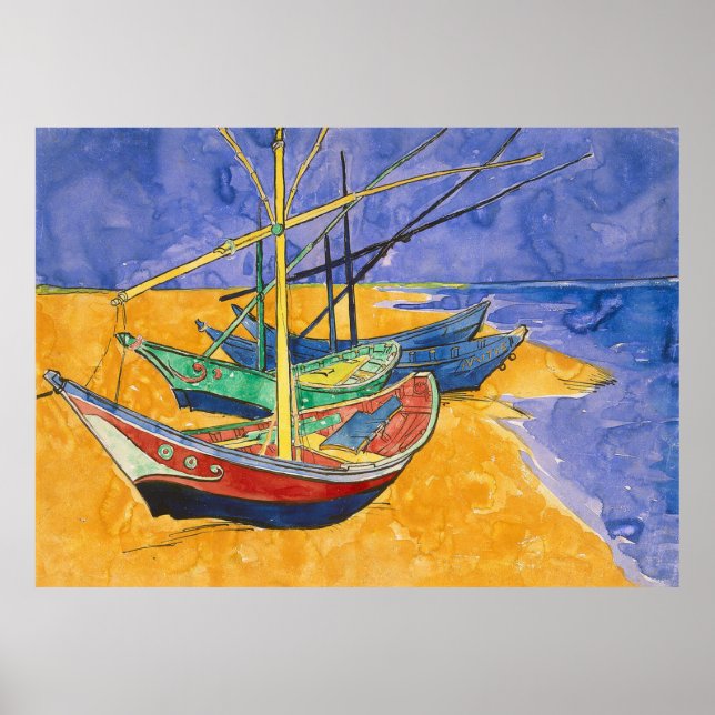 Van Gogh Boats Impressionism Beach Poster (Framsidan)