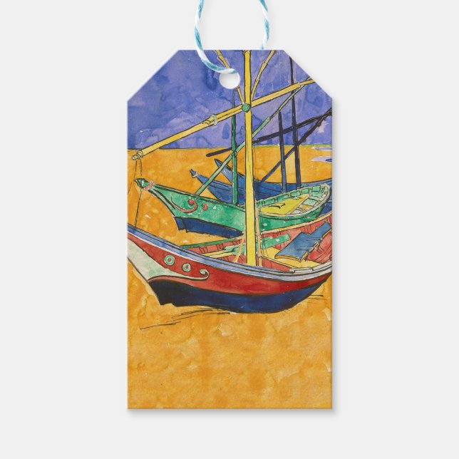 Van Gogh Boats Impressionism Beach Presentetikett (Framsidan)