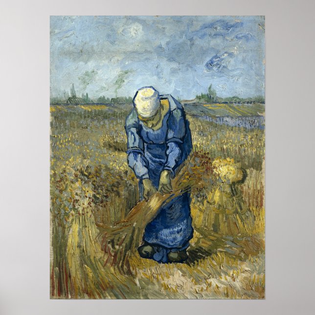 Van Gogh - Bondkvinna som binder kärvar Poster (Framsidan)