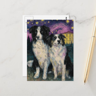 Van Gogh Border Collies på natten Vykort