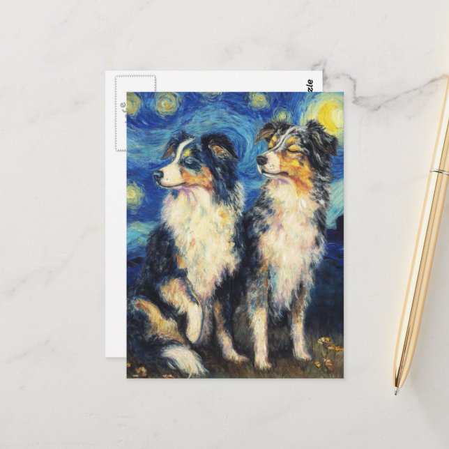 Van Gogh Border Collies Vykort (Fram/Back In Situ)