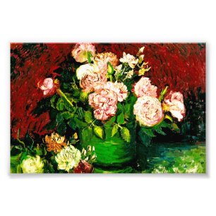 Van Gogh Bowl med Peonies och Ro Fototryck