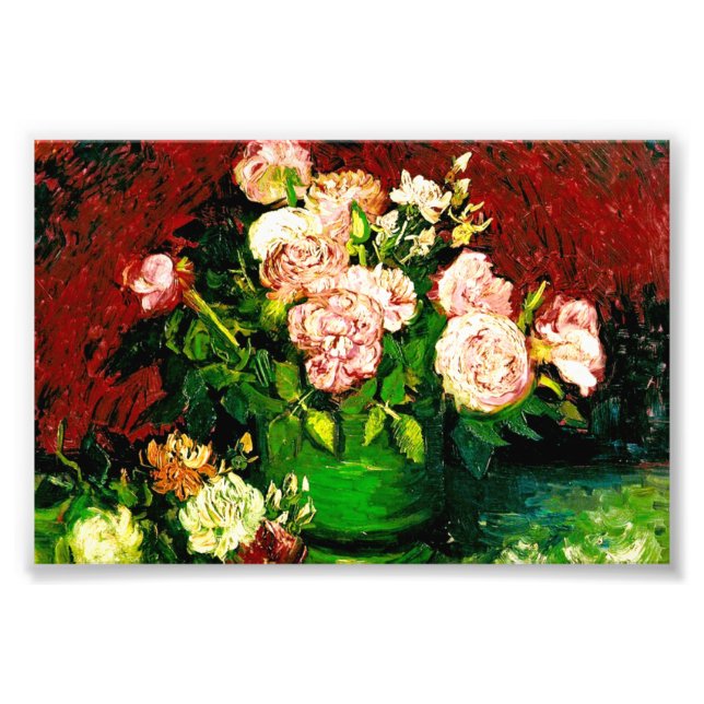 Van Gogh Bowl med Peonies och Ro Fototryck (Framsidan)