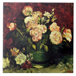Van Gogh - Bowl med Peonies och Ro Kakelplatta