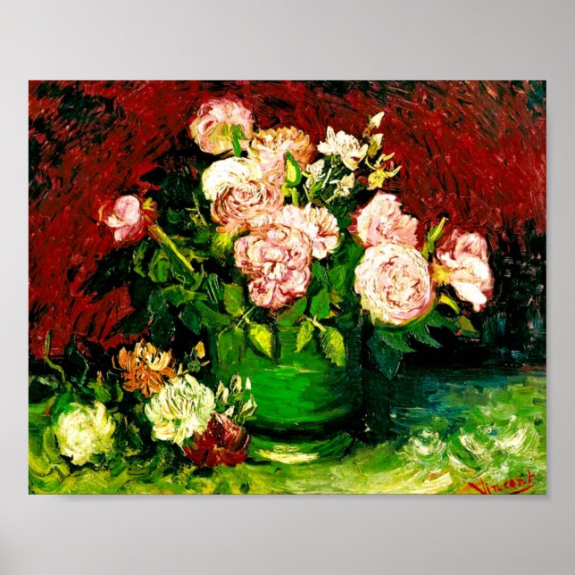 Van Gogh Bowl med Peonies och Ro Poster (Framsidan)