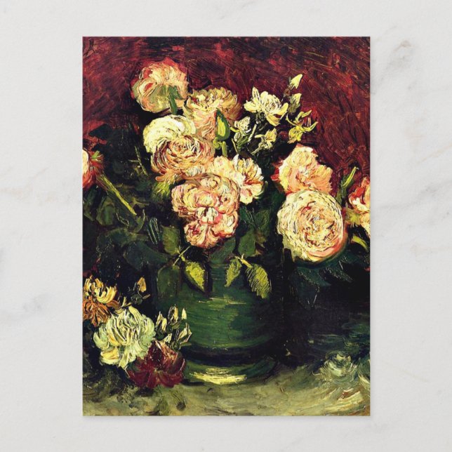 Van Gogh - Bowl med Peonies och Ro Vykort (Framsida)
