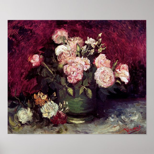 Van Gogh Bowl med Peonies & Roses Affisch (Framsidan)
