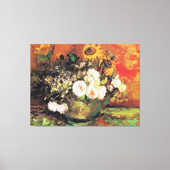 Van Gogh - Bowl med solblommor, Ro.. Canvastryck (Framsida)