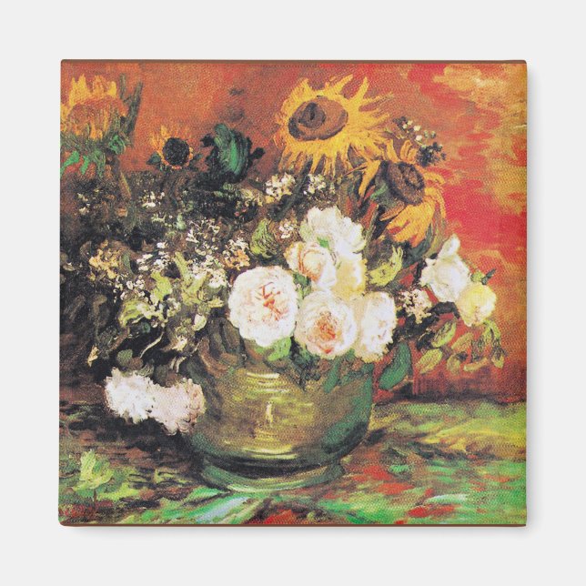 Van Gogh - Bowl med solblommor, Ro.. Magnet (Framsidan)