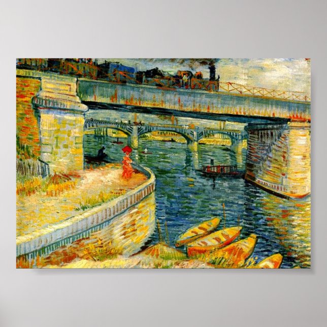 Van Gogh Bridges över Seine vid Asrienes Poster (Framsidan)