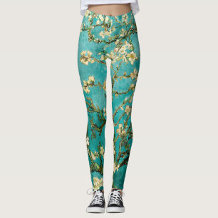 Van Gogh Bright Blue Grönt Blommigt Almond Träd Leggings