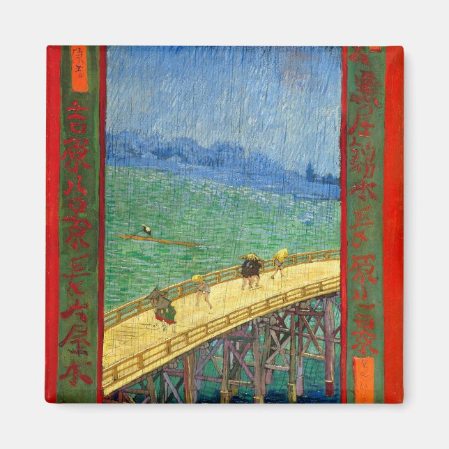 Van Gogh Bron i Rain efter Hiroshige Magnet (Framsidan)