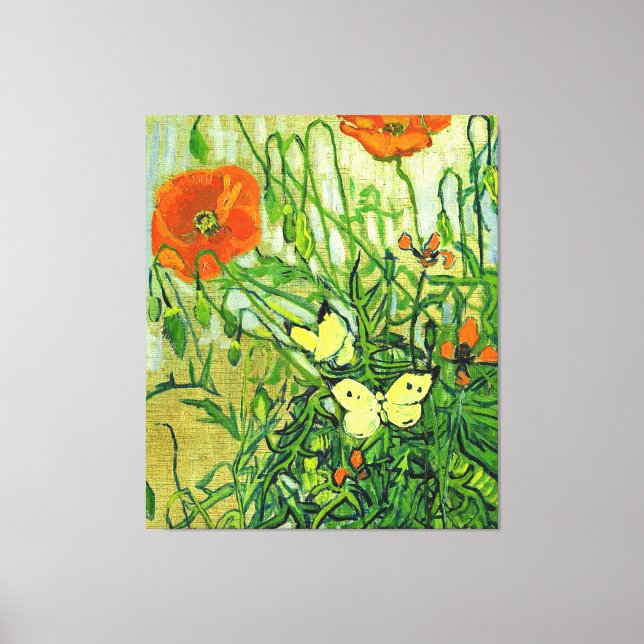 Van Gogh - Butterflies and Poppies, berömd tecknin Canvastryck (Framsida)