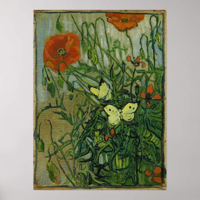 Van Gogh - Butterflies och Poppies Poster (Framsidan)