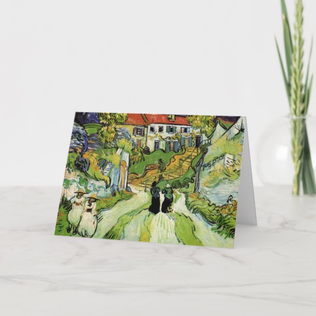 Van Gogh bygata och trappor Auvers, Figurer Kort (Framsida)