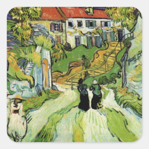 Van Gogh Byn Gata och trappor Auvers, figurer Fyrkantigt Klistermärke