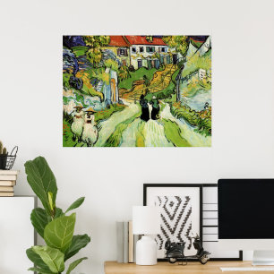 Van Gogh byplatsgata och trappor Auvers, figurer Poster