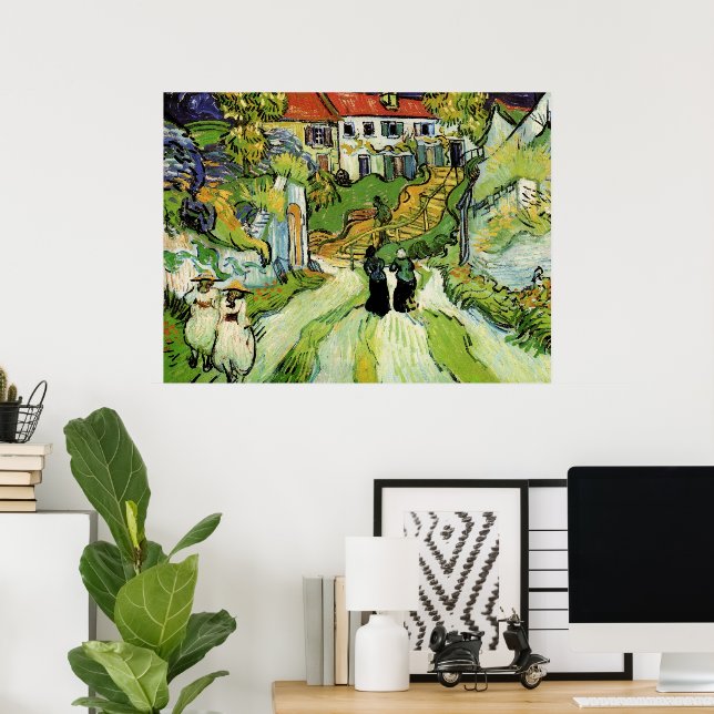 Van Gogh byplatsgata och trappor Auvers, figurer Poster (Hemmakontoret)