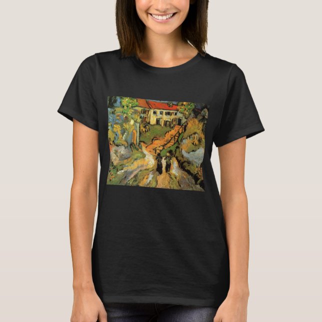 Van Gogh byplatsgata och trappor Auvers, figurer T Shirt (Framsida)
