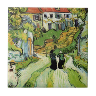 Van Gogh Bysgata och trappor Auvers, figurer Kakelplatta