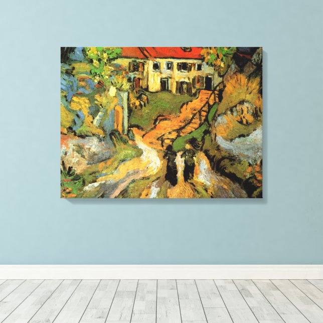Van Gogh Bystraße och trappor Auvers, figurer Canvastryck (Insitu (trägolv))