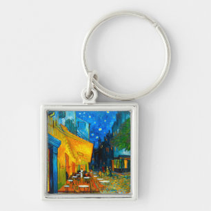 Van Gogh Café Terrace i natt Fyrkantig Silverfärgad Nyckelring