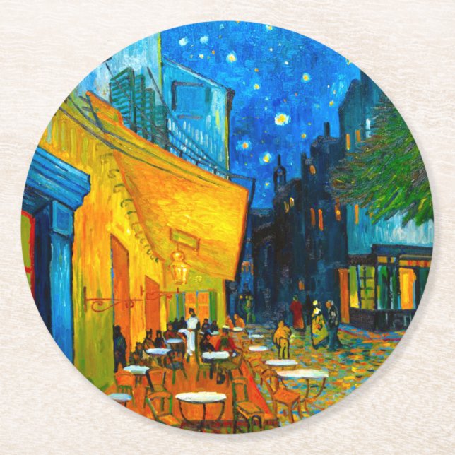 Van Gogh Café Terrace i natt Underlägg Papper Rund (Framsidan)
