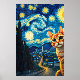 van Gogh Cat Art Poster