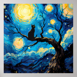 van Gogh Cat Art Poster