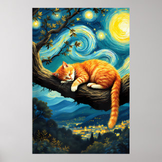 van Gogh Cat Art Poster