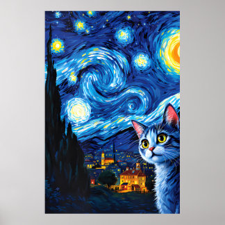van Gogh Cat Art Poster
