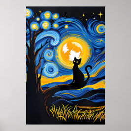 van Gogh Cat Art Poster