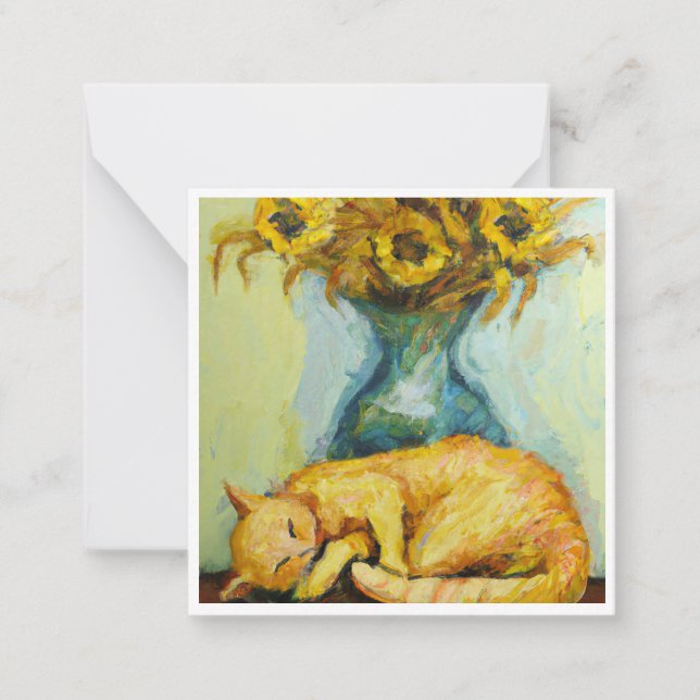 Van Gogh Cat med solblommor Anteckningskort (Framsida)