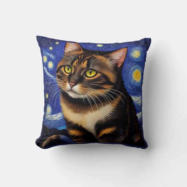 Van Gogh Cat Natt och Dag Kudde (Framsida)