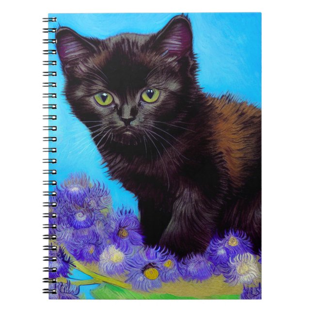Van Gogh Cat och Flowers Anteckningsbok (Framsidan)