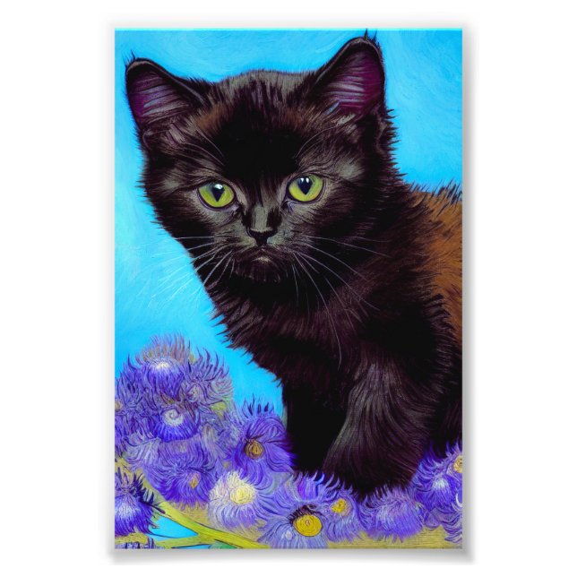 Van Gogh Cat och Flowers Fototryck (Framsidan)