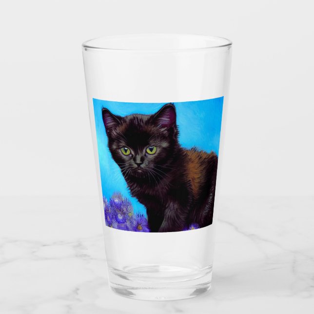 Van Gogh Cat och Flowers Glaskopp (Framsida)