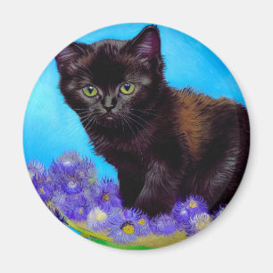 Van Gogh Cat och Flowers Magnet