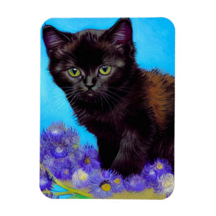 Van Gogh Cat och Flowers Magnet