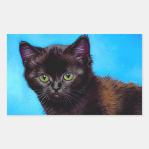 Van Gogh Cat och Flowers Rektangulärt Klistermärke
