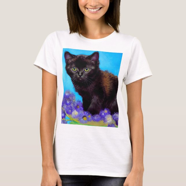 Van Gogh Cat och Flowers T Shirt (Framsida)