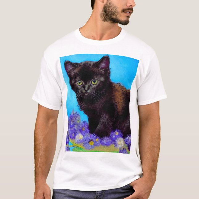 Van Gogh Cat och Flowers T Shirt (Framsida)